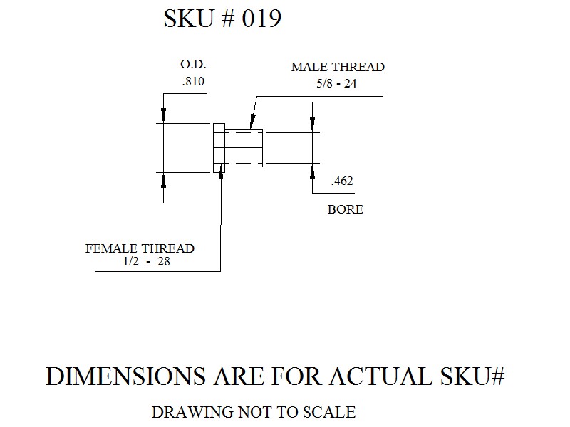 1/2-28 ( female ) to 5/8-24 ( male ) Thread adapter converter - Stainless Steel - SKU#019 - Image 2